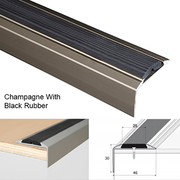 Anodised Aluminium Stair Nosing with Anti-Slip Rubber Insert