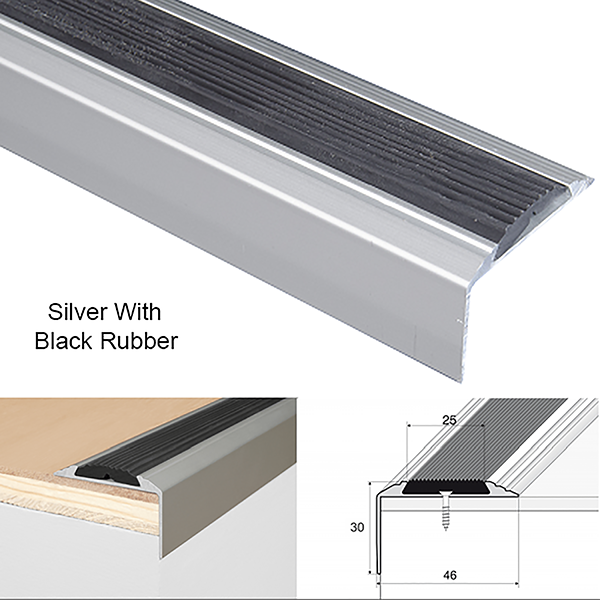 Anodised Aluminium Stair Nosing with Anti-Slip Rubber Insert