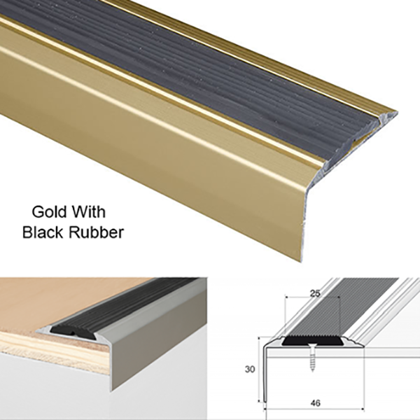 Anodised Aluminium Stair Nosing with Anti-Slip Rubber Insert