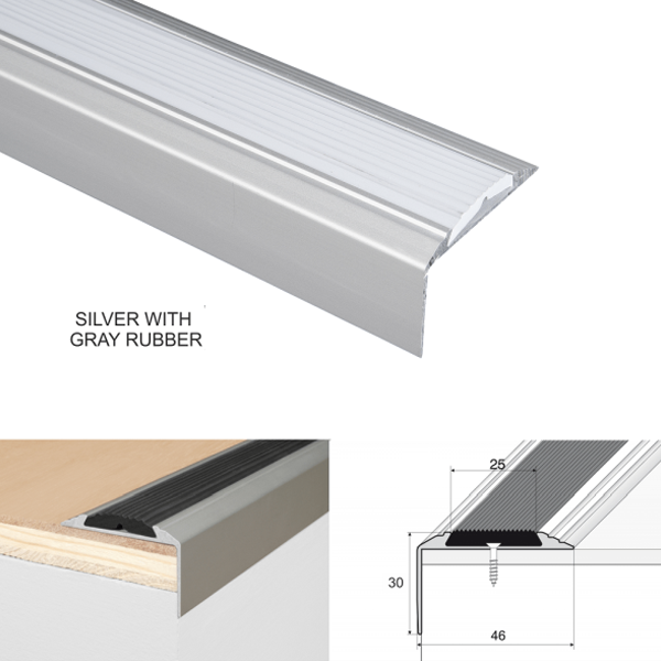 Anodised Aluminium Stair Nosing with Anti-Slip Rubber Insert