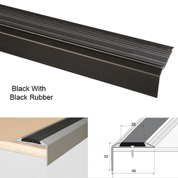 Anodised Aluminium Stair Nosing with Anti-Slip Rubber Insert