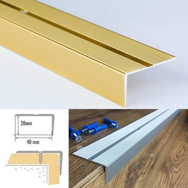 Anti-Slip Aluminium Stair Nosing Edge Trim with Skid Protection for Carpets