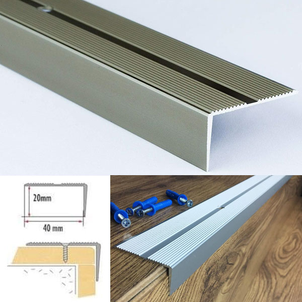 Anti-Slip Aluminium Stair Nosing Edge Trim with Skid Protection for Carpets