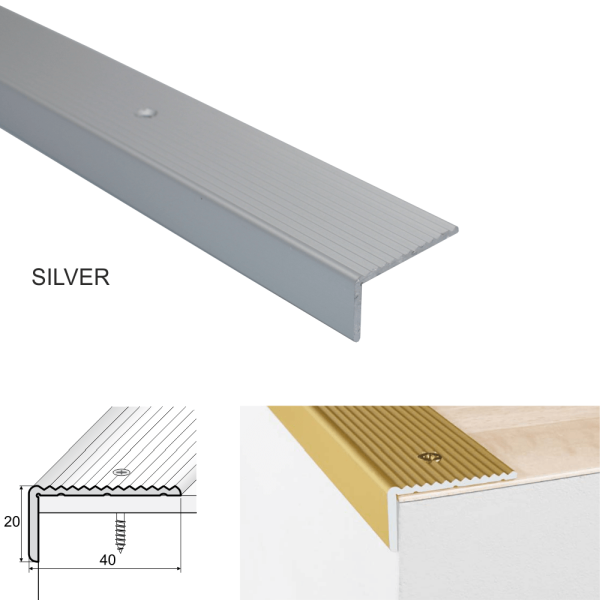 Anti-Slip Aluminum Stairs Nosing For Wooden Treads with Simply Drill Holes