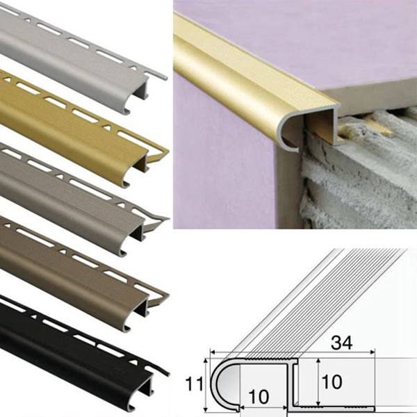 Anti-Slip Stair Nosing Edge Trim for Tiles - 34mm x 11mm