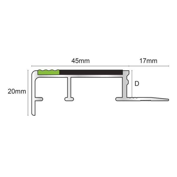 Commercial Slimline Non Slip Stair Noising For 12.5mm Flooring 