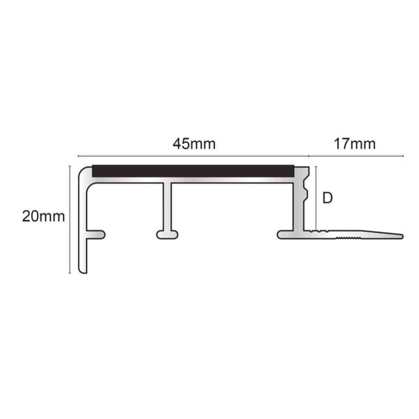 Non Slip Commercial Slimline Stair Nosing for 12.5mm Ceramic Tile-In Flooring 