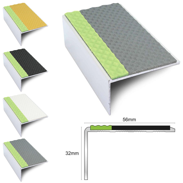 Commercial Anti-Slip Stair Nosing Edge Trim with PVC Insert - 56mm x 32mm