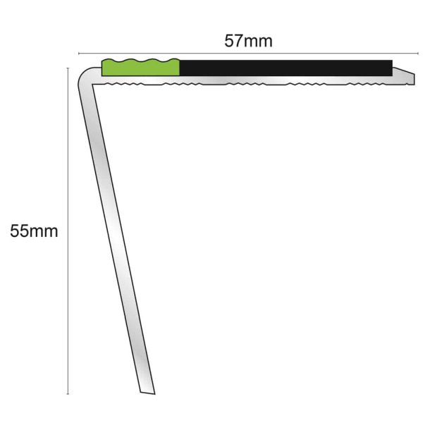 57mm x 55mm DDA Compliant Aluminium Commercial Stair Nosing With PVC Insert 