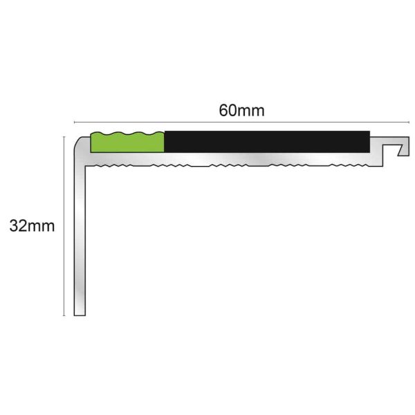  Anti Slip Commercial Stair Nosing 60mm x 32mm With PVC Insert