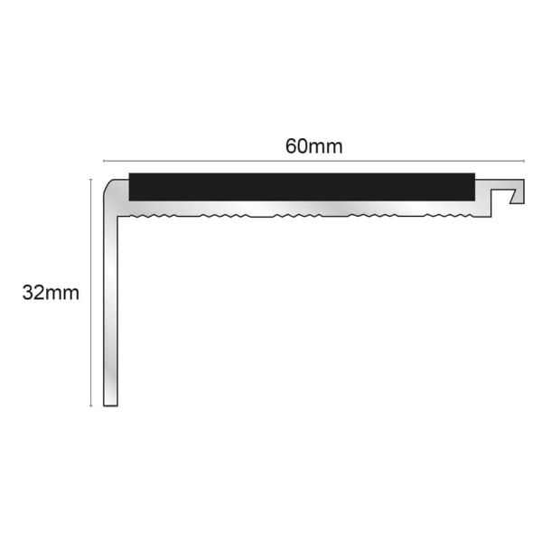 Non Slip Commercial Stair Nosing 60mm x 32mm With PVC Insert 