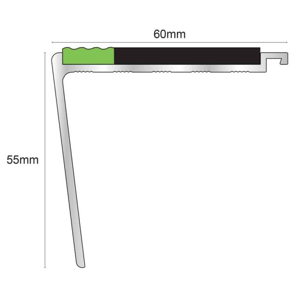 Non Slip 60mm x 55mm DDA Compliant Commercial Stair Nosing  With PVC Insert for Edge Protection 