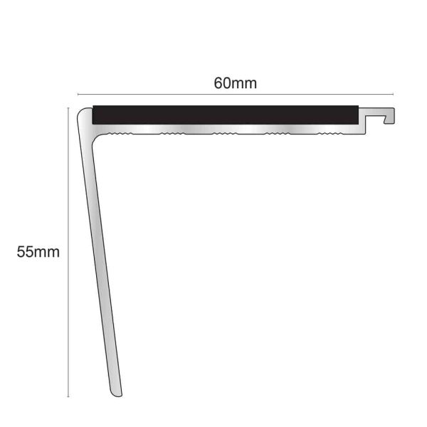  60mm x 55mm Commercial Non Slip Stair Nosing PVC Insert Edge Protection