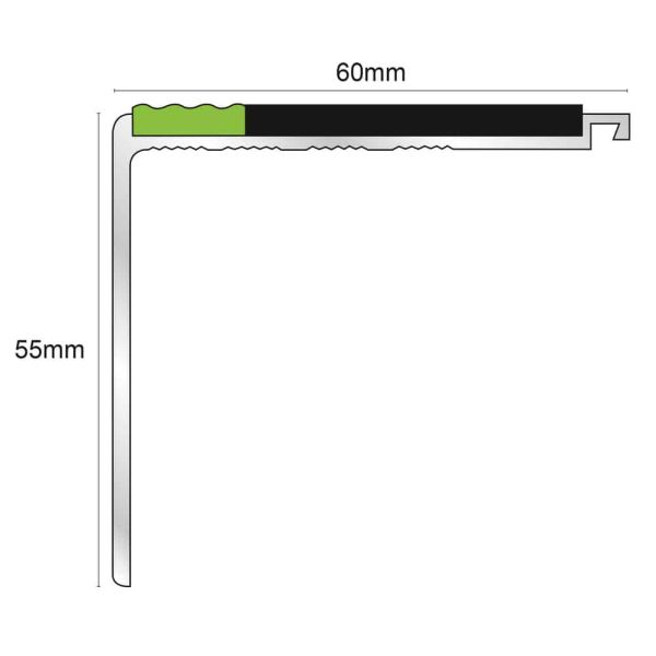 DDA Compliant 60mm x 55mm Non Slip Commercial Stair Nosing With PVC Insert Step Edge Protection 