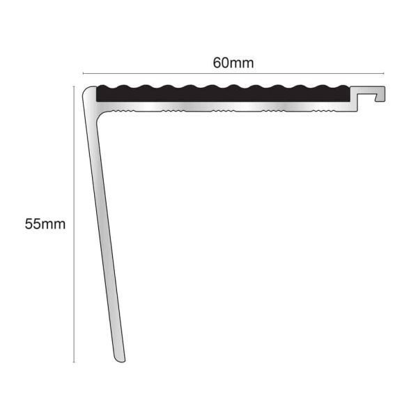 Non Slip 60mm x 55mm Commercial Tredsafe Stair Nosing With PVC Insert 