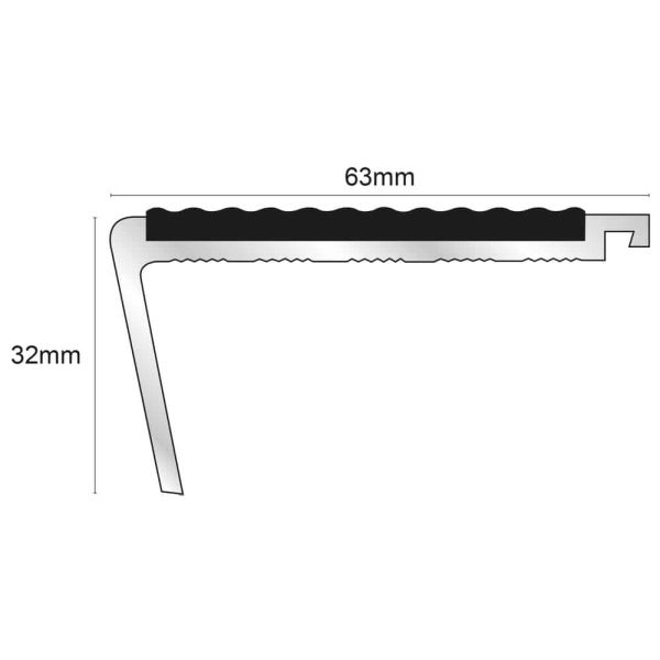 Tredsafe Non Slip Commercial Stair Nosing 63mm x 32mm With PVC Insert 