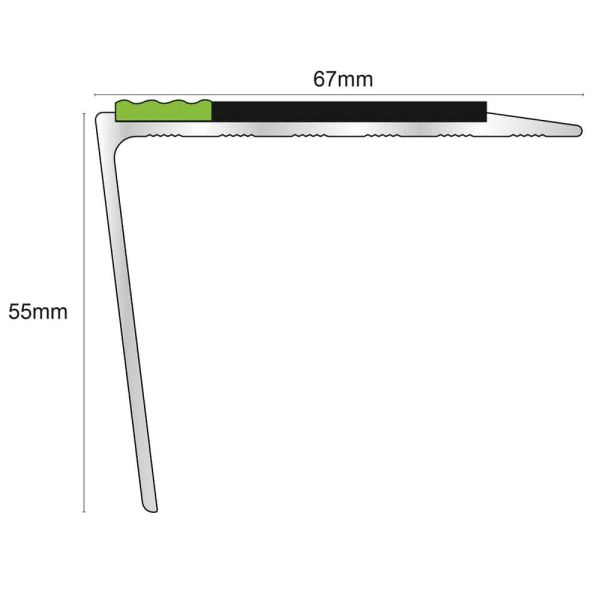 67mm x 55mm DDA Compliant Aluminium Non-Slip Stair Nosing with PVC Insert 