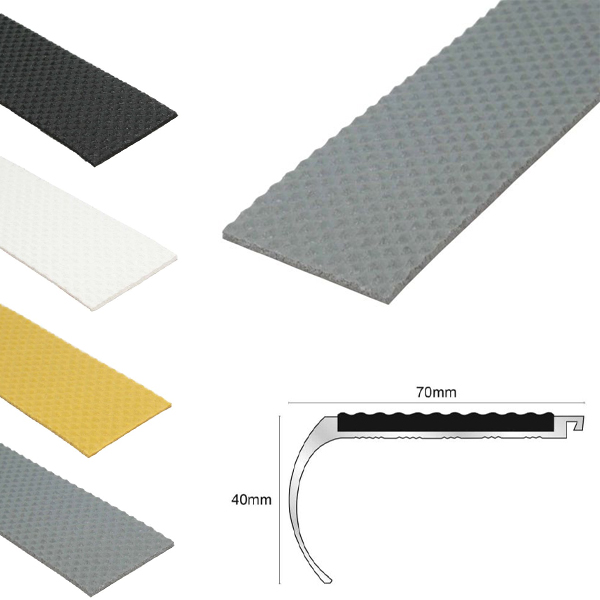 Commercial Tredsafe Non Slip Stair Nosing 70mm x 40mm with PVC Insert 