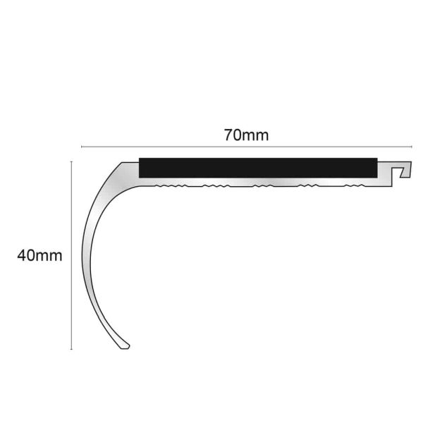 70mm x 40mm Commercial Non Slip Bullnose Stair Nosing With PVC Insert 