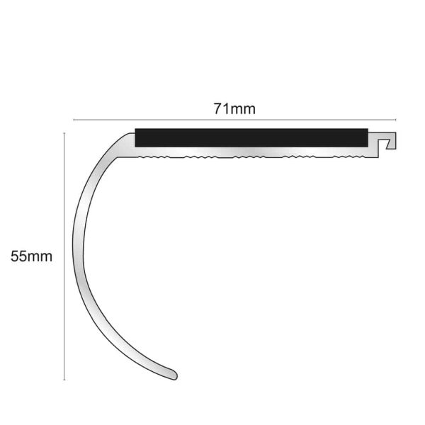 Bullnose Anti Slip Commercial Stair Nosing 71mm x 55mm With PVC Insert