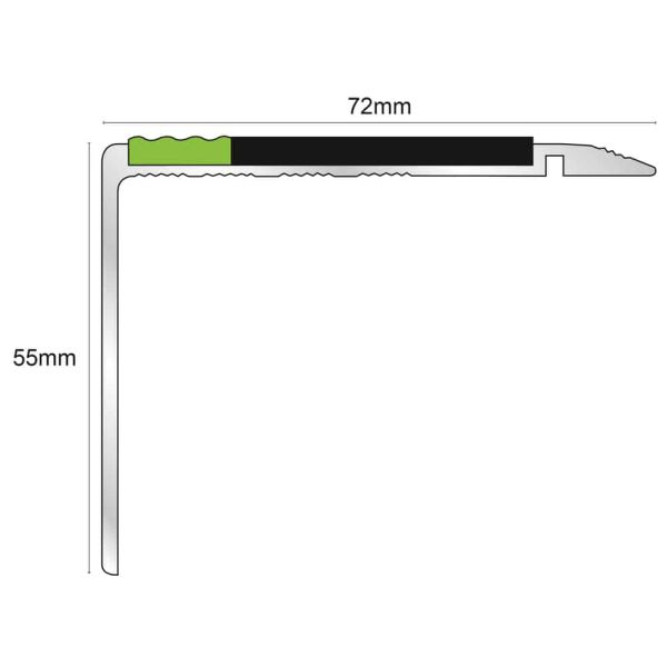 72mm x 55mm Commercial Tredsafe Stair Nosing With PVC Insert for Edge Protection 