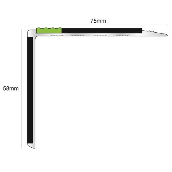 Commercial Non-Slip Stair Nosing Edge Trim with PVC Insert - 75mm x 58mm