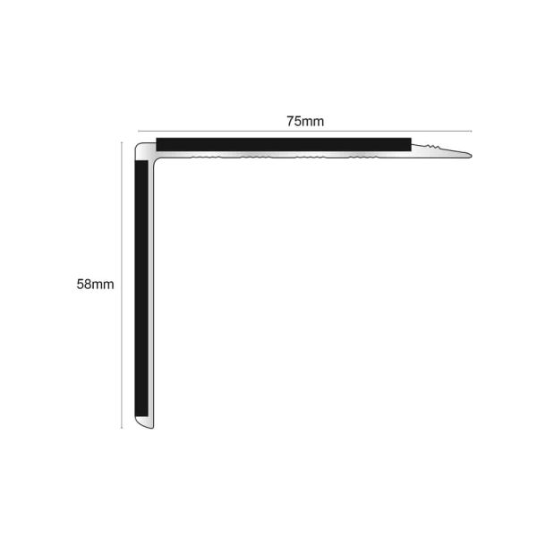 75mm x 58mm Commercial Stair Nosing With PVC Insert Aluminium Non Slip