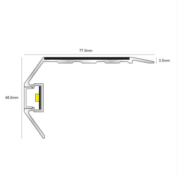 77.5mm x 48.5mm Non Slip Commercial Tredsafe Stair Nosing Vision Light Down