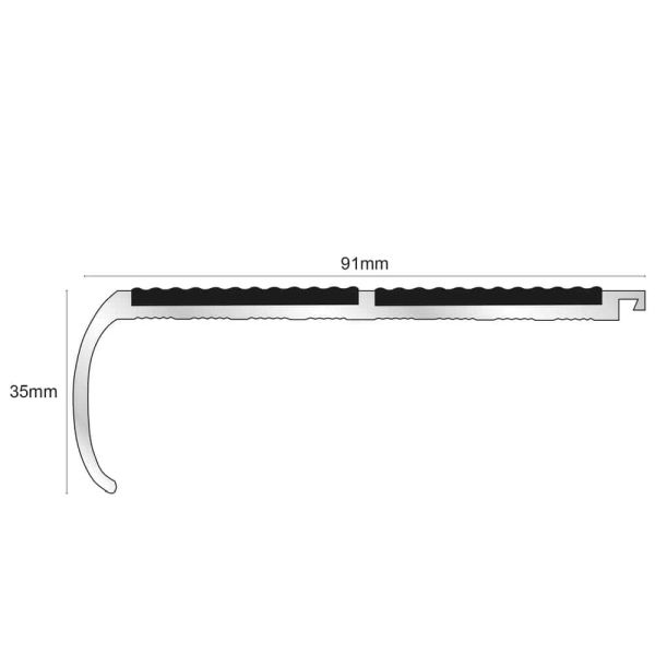 91mm x 35mm Tredsafe Commercial Bullnose Stair Nosing With Non Slip PVC Insert 