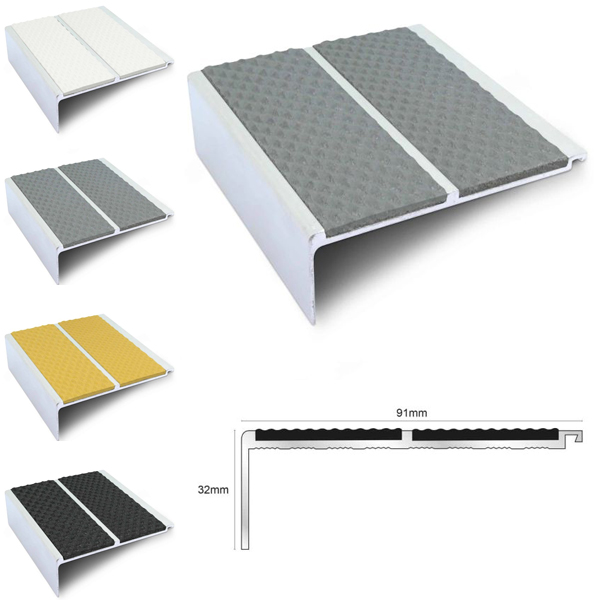 Non Slip Commercial Tredsafe Stair Nosing 91mm x 32mm PVC Insert 