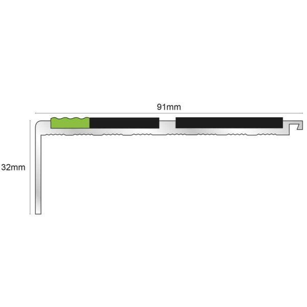 Commercial Tredsafe Stair Nosing 91mm x 32mm with PVC Insert for Step Edge Protection