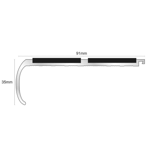 Bullnose Non Slip Commercial Stair Nosing 91mm x 35mm PVC Insert 