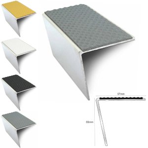 57mm x 55mm Compliant Aluminium Non-Slip Commercial Stair Nosing with PVC Insert