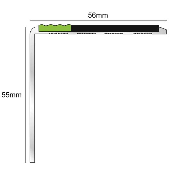 56mm x 55mm Compliant Aluminium Anti Slip Stair Nosing Edge Trim With PVC Insert 