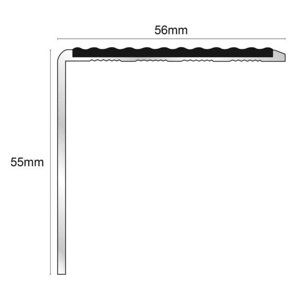 Non-Slip Stair Nosing DDA Compliant Aluminium Edge Trim with PVC Insert 56mm x 55mm