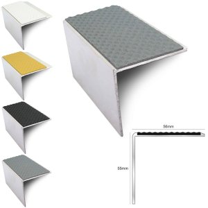 Non-Slip Stair Nosing DDA Compliant Aluminium Edge Trim with PVC Insert 56mm x 55mm