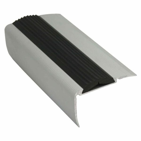  Non Slip 54mm x 30mm Anodised Silver Aluminium Stair Nosing With Black Rubber Insert 