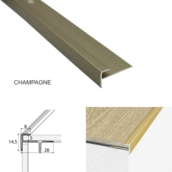 Slip Resistance Aluminium Stairs Nosing For Luxury Click Vinyl Flooring