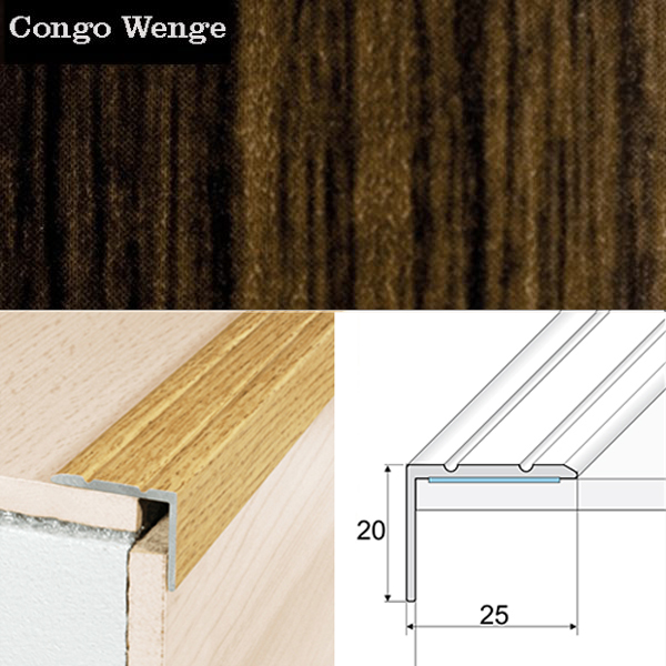 Anti Slip Self Adhesive Aluminium Wood Effect Stair Nosing Edge Trim