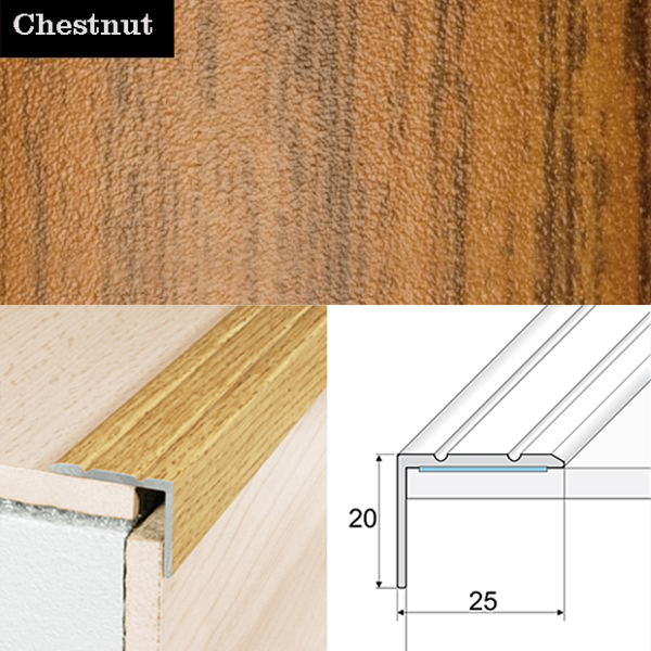 Anti Slip Self Adhesive Aluminium Wood Effect Stair Nosing Edge Trim