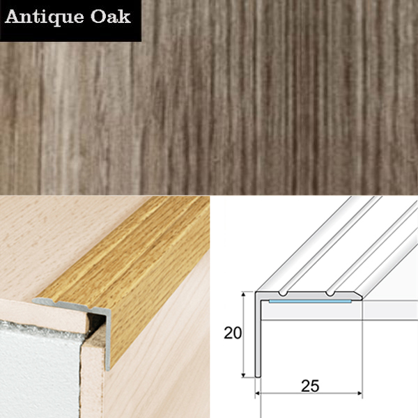 Anti Slip Self Adhesive Aluminium Wood Effect Stair Nosing Edge Trim