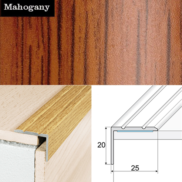 Anti Slip Self Adhesive Aluminium Wood Effect Stair Nosing Edge Trim