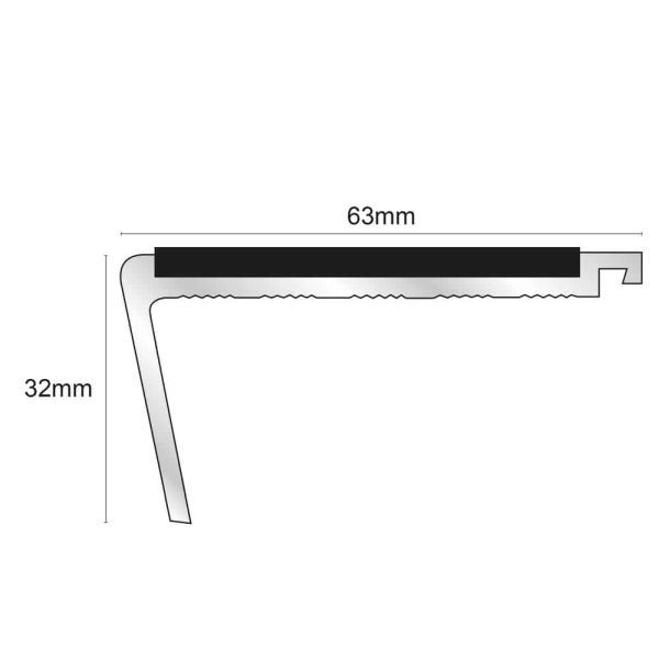 Bullnose Non Slip Commercial Stair Nosing 63mm x 32mm With PVC Insert 