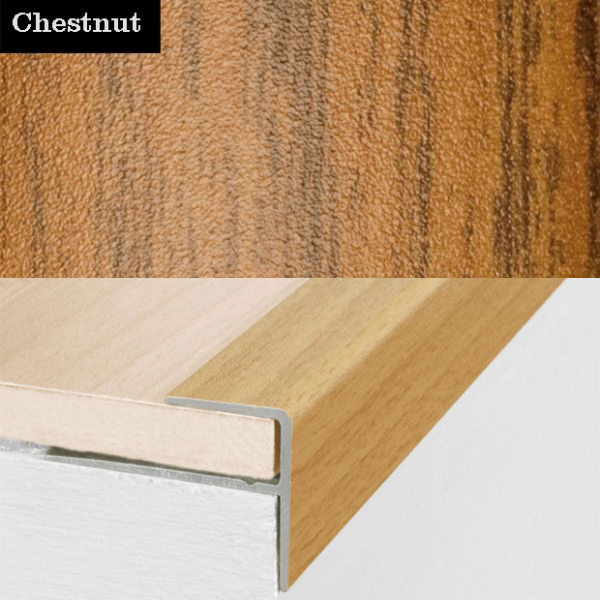 15mm x 22mm Aluminium Push-In Wood Effect Stair Nosing Edge Trim 