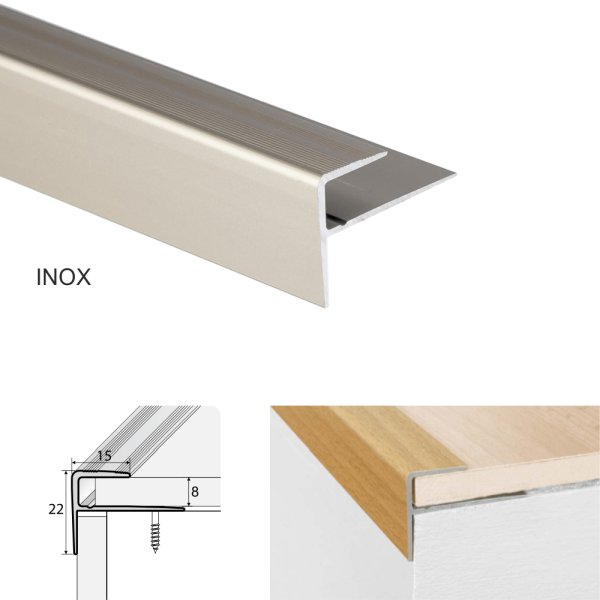 Anodised Aluminium Push-In Stair Nosing for Laminate and Wood Floors