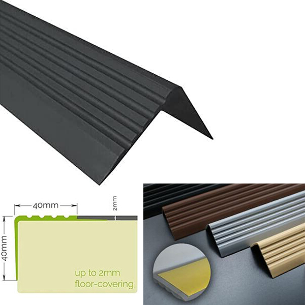 Self-Adhesive PVC Stair Nosing with Anti-Slip Rubber Edge