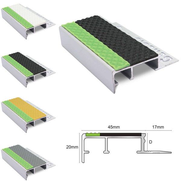 Tile-In Slimline Anti Slip Tredsafe Stair Nosing For 10mm Flooring with PVC Insert