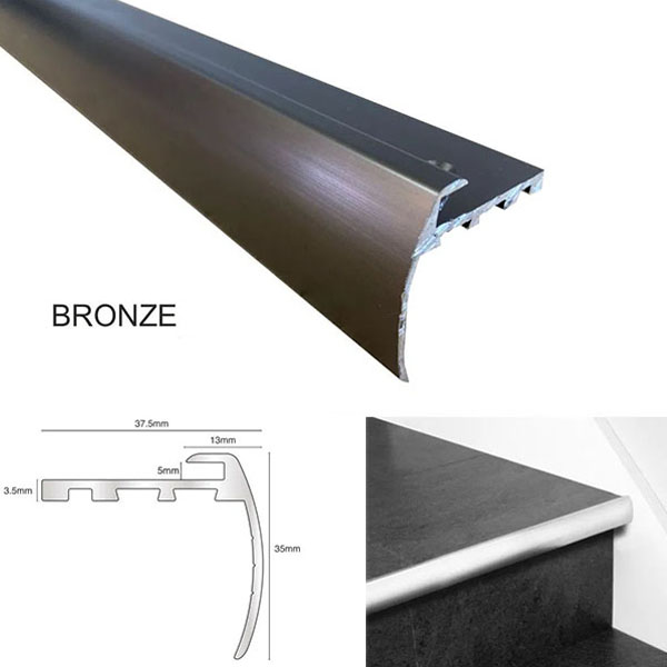 Robust Aluminium Bull Nose Stair Nosing for 5mm LVT Flooring Ideal for High Traffic Areas